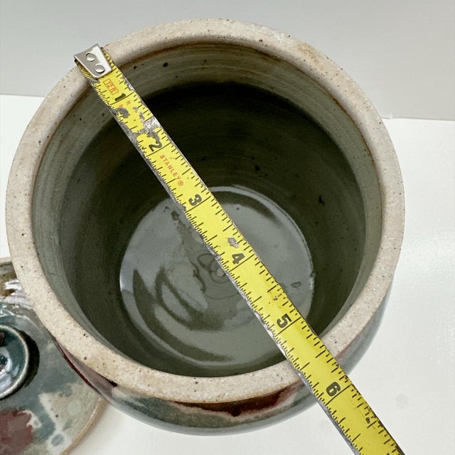Dark Green Beautiful Vintage Dan Ogburn Studio Pottery Lidded Jar (April 1984) For Sale - Image 8 of 12