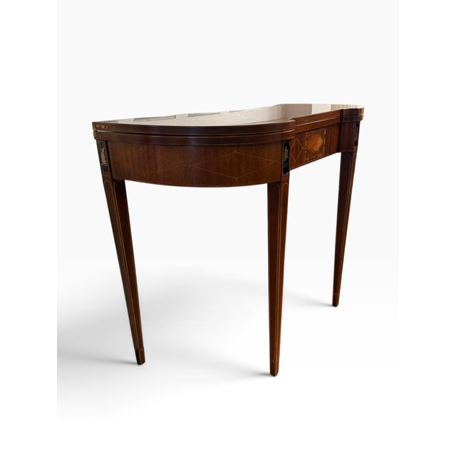 Traditional Late 20th Century Baker Furniture Historic Charleston Federal Mahogany Inlaid Folding Game Table For Sale - Image 3 of 18
