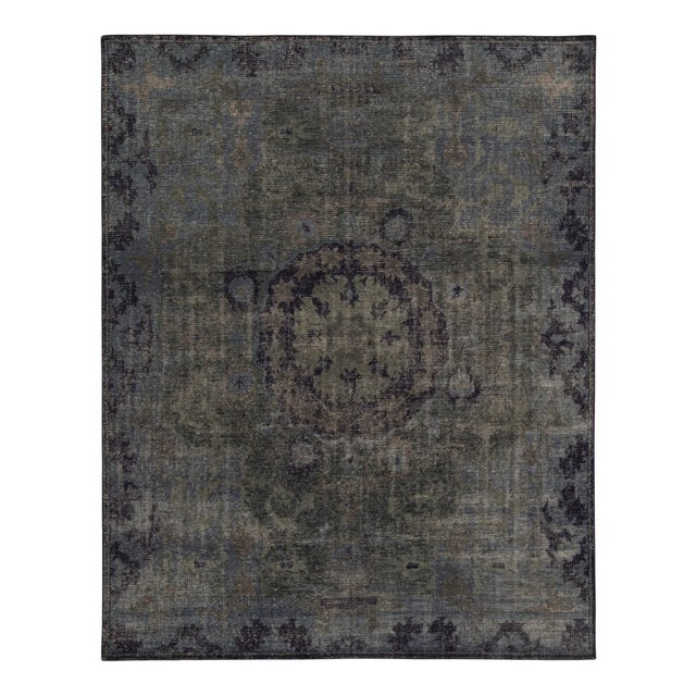 Blue Rug & Kilim’s Distressed Style Rug in Blue and Gray Medallion Pattern For Sale - Image 8 of 8