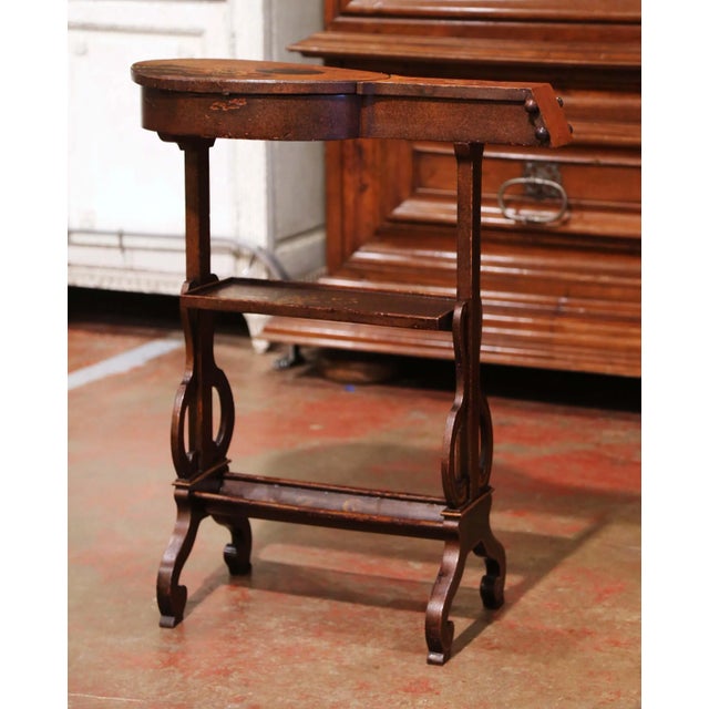 Brown Early 20th Century French Carved and Painted Mandolin Side Table For Sale - Image 8 of 11