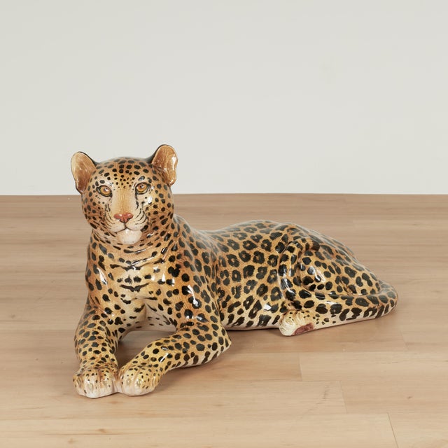 Vintage Italian Glazed Terra Cotta Leopard Sculpture For Sale In West Palm - Image 6 of 12