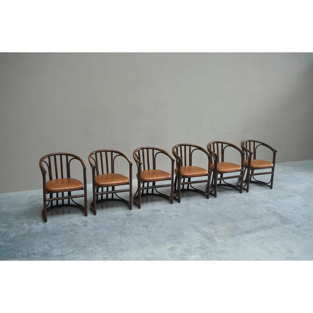 Brown Mid-Century Chairs in Bamboo and Patinated Cognac Leather, 1960s, Set of 6 For Sale - Image 8 of 18