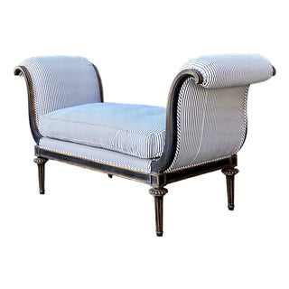 Vintage Ticking Stripe Scroll Bench For Sale