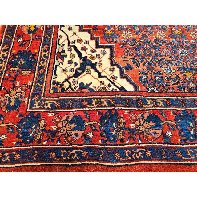 Vintage Bidjar Rug, Hand-Knotted Wool, Herati Geometric Pattern, Red & Ivory, 5x8 For Sale - Image 12 of 16