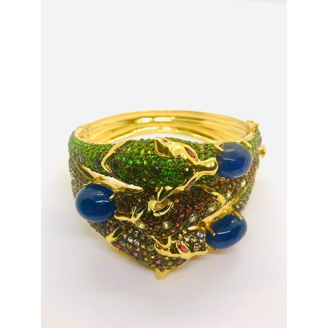 Bochic ‘Capri’ Vintage Natural Sapphire, Ruby & Emerald Cuff 18K Gold & Silver For Sale - Image 9 of 13