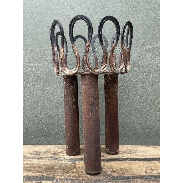Metal Vintage Rusty Horseshoe Tall Plant Stand For Sale - Image 7 of 12