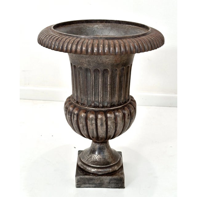 Metal English Garden Urns or Planters of Burnished Cast Iron 'Priced Individually' For Sale - Image 7 of 9