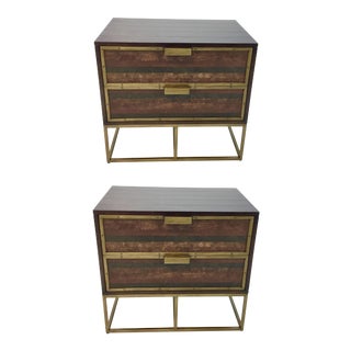 Currey & Co. Wood, Leather, and Brass Holden Nightstands Pair For Sale