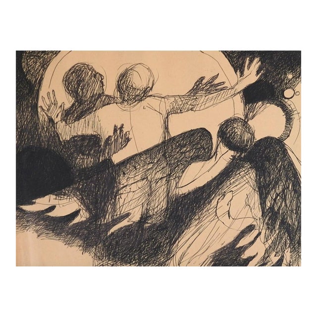 Late 20th Century Surreal Figures Pen and Ink Drawing For Sale