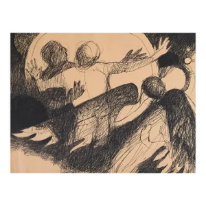 Late 20th Century Surreal Figures Pen and Ink Drawing