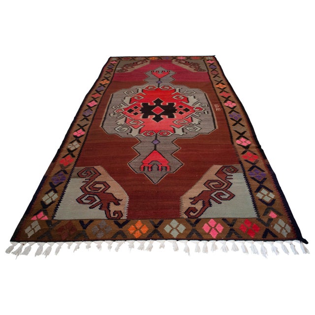 Vintage Turkish Kilim Runner Rug Hand Woven Wool Large Runner Rug - 5'10" X 11'7" For Sale - Image 6 of 17