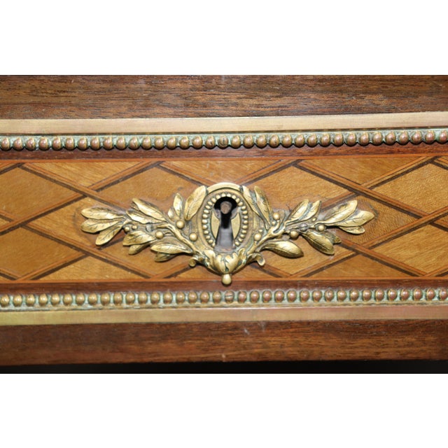 19th C French Louis XVI Child's Bronze Ormolu Marble Parquetry Desk For Sale - Image 10 of 18