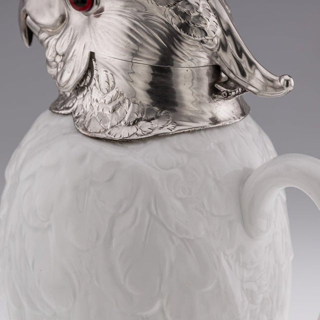 1910s Antique Cockatoo Silver and Porcelain Claret Jug from Asprey & Co, 1912 For Sale - Image 5 of 18