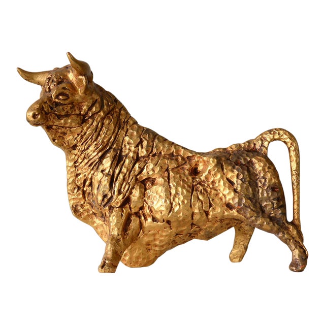 Large Mid-Century Gold Ceramic Bull Sculpture For Sale