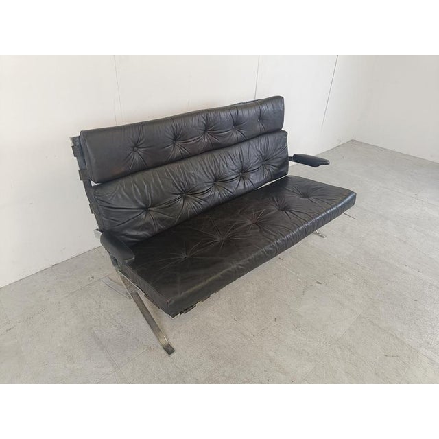 Animal Skin Vintage Black Leather and Chrome Sofa, 1970s For Sale - Image 7 of 12