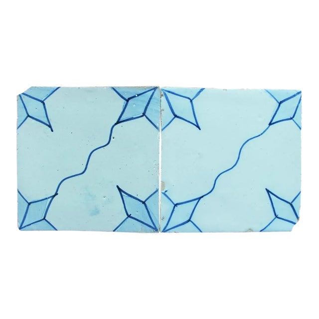 Antique Portuguese Tin-Glazed Pottery Tiles - Set of 2 For Sale