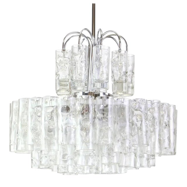 German Murano Ice Glass Tubes Chandelier by Doria, 1960s For Sale