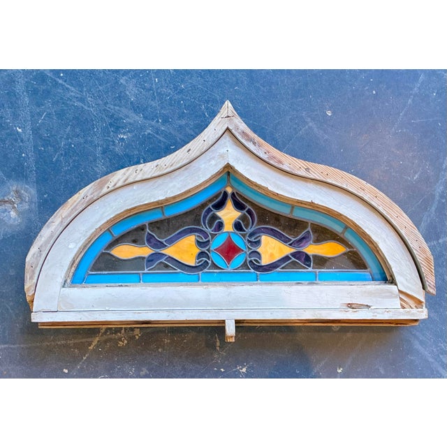 Vintage Framed Stained Glass Window For Sale - Image 10 of 12