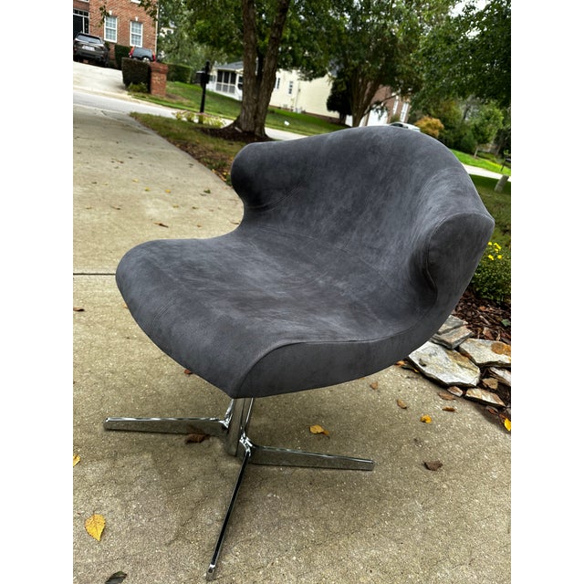 Light Gray Ligne Rose Alster Alster Chair in Gray Suede For Sale - Image 8 of 10
