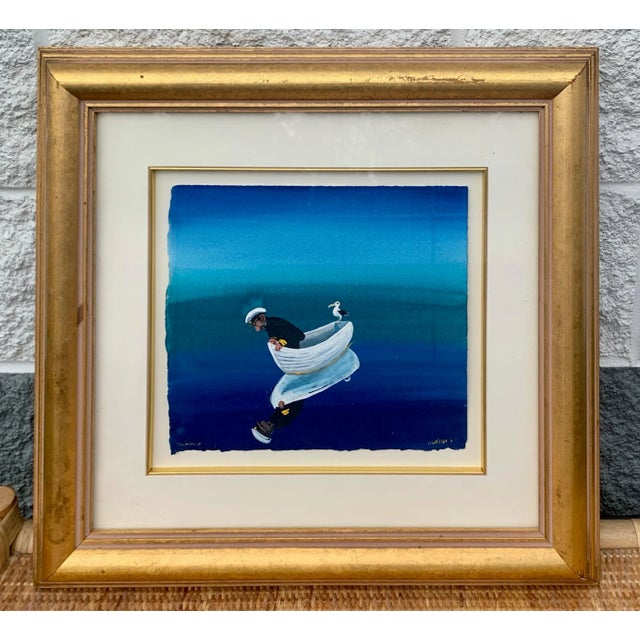 Helen Norton 1997 "The Mirror" Gouache Watercolor in Gold Frame For Sale - Image 12 of 12