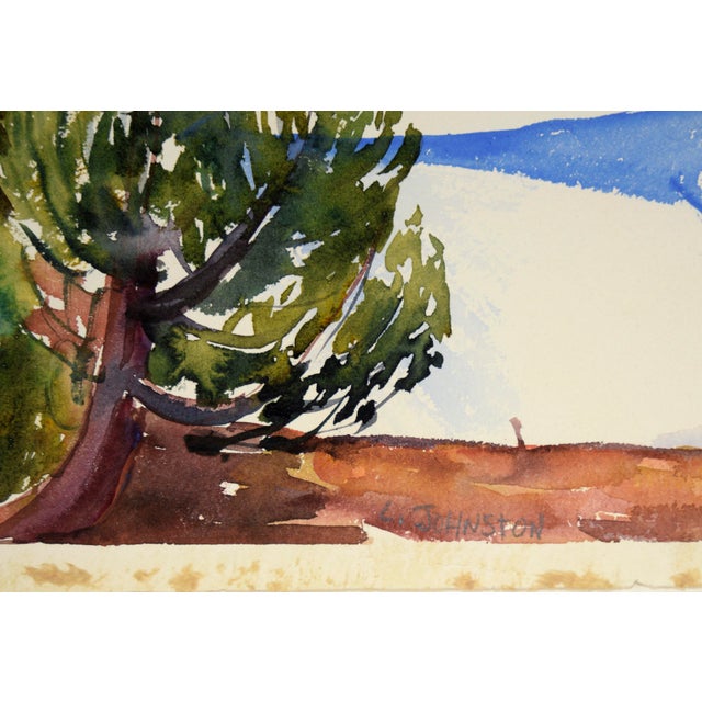 American Staking a Tent, Modernist Landscape in Watercolor on Paper by Lucile Marie Johnston For Sale - Image 3 of 8