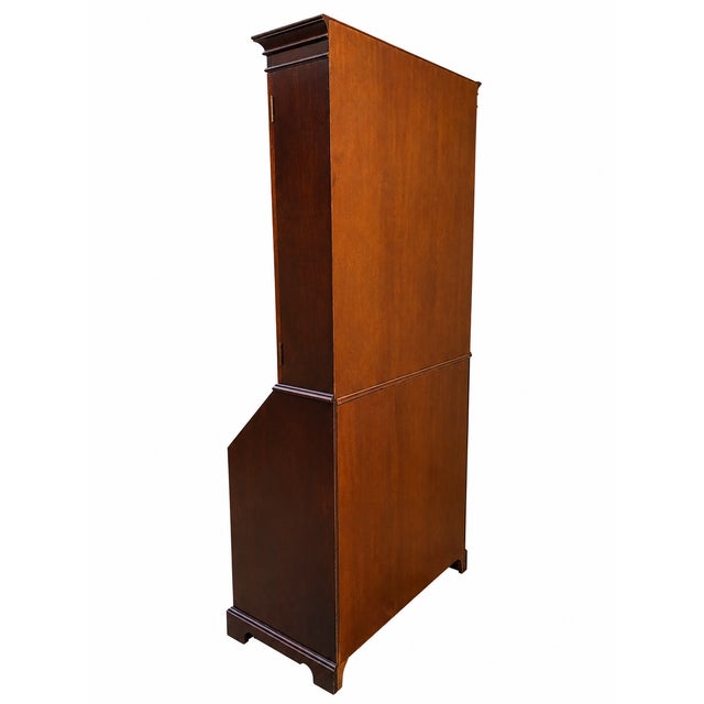 Wood English Mahogany Secretary Desk with Glass-Fronted Cabinet, 1920s For Sale - Image 7 of 8
