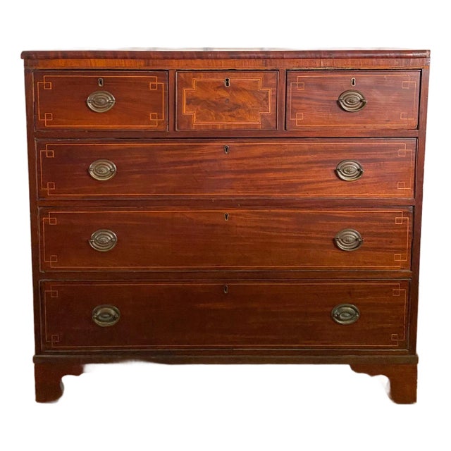 Antique Early 1800s Scottish Neoclassical Mahogany Chest of Drawers With Distinctive Inlay For Sale