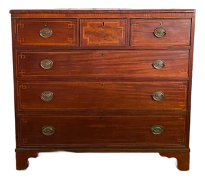 Antique Early 1800s Scottish Neoclassical Mahogany Chest of Drawers With Distinctive Inlay