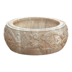 Deep Relief Floral Stone Round Bowl