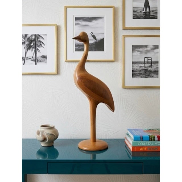 Mid-Century Modern Vintage Hand-Carved Teak Wood Crane Shorebird Sculpture – 37" For Sale - Image 12 of 12