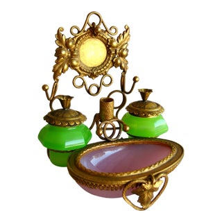 19th Century Napoleon III Palais Royal Opaline Watch and Jewelry Holder and Ink Well For Sale