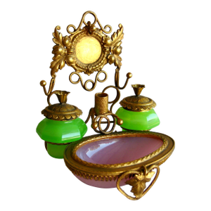 19th Century Napoleon III Palais Royal Opaline Watch and Jewelry Holder and Ink Well