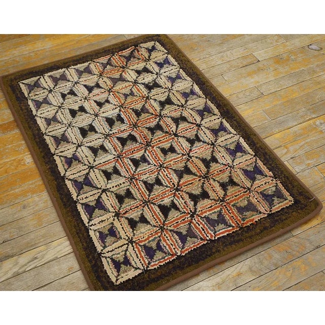 Antique Amercian Hooked rug, Size: 2' 4'' x 3' 4''. Antique American American Hooked Rug Multicolor 1925, Circa Date:...