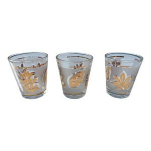 1950s Mid-Century Modern Libbey Golden Foliage Shot Glasses- Set of 3