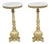 Vintage Hollywood Regency Small Metal Pedestal Marble Top Drinks Side Table Pair For Sale