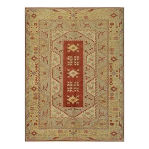Milas Rug 6'8'' X 9'1'' Red Gold Wool Vintage Tribal Hand-Knotted Carpet