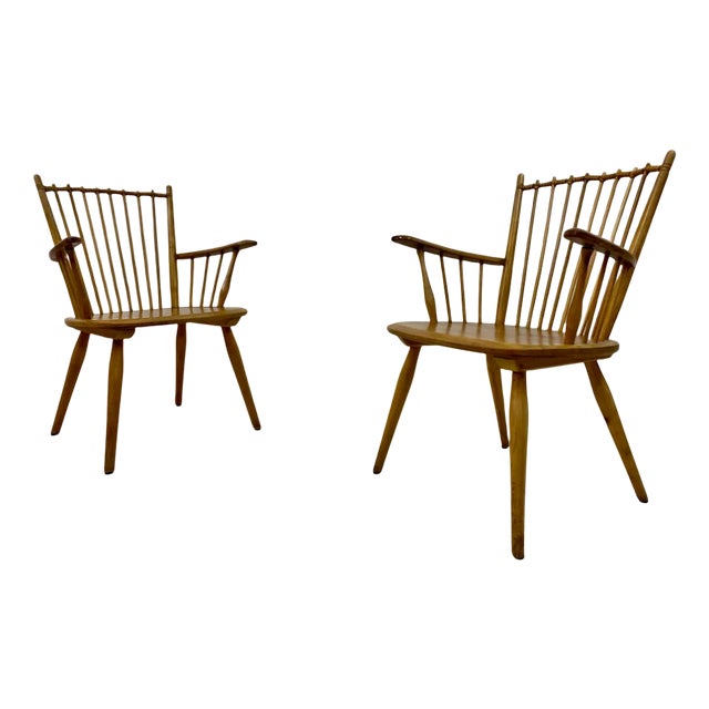 Set of Cherry Wood Armchairs by Albert Haberer, 1950s For Sale