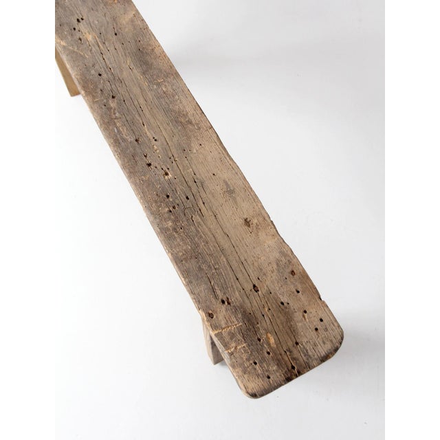 Antique Primitive 9-Foot Wood Bench For Sale - Image 11 of 18