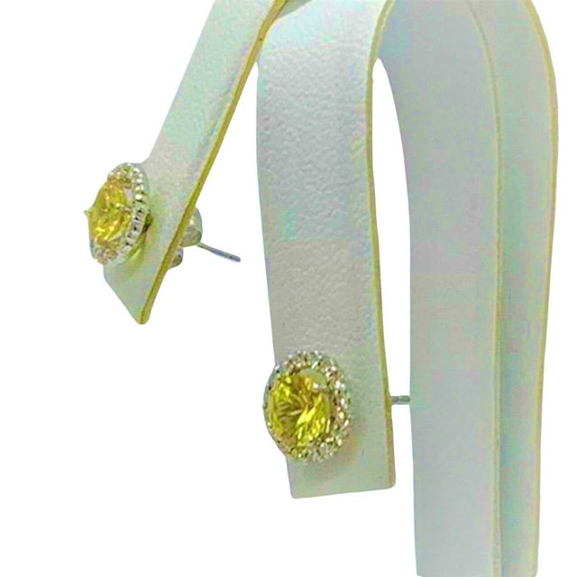 Diamond Sapphire Earrings 14k Gold Stud 1.74 TCW Certified For Sale - Image 4 of 8