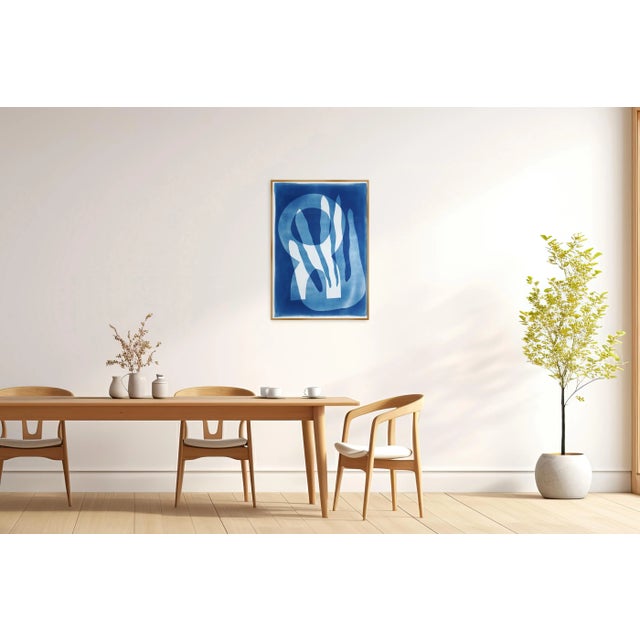 This is an exclusive handprinted unique cyanotype that takes its inspiration from the mid-century modern shapes and the...