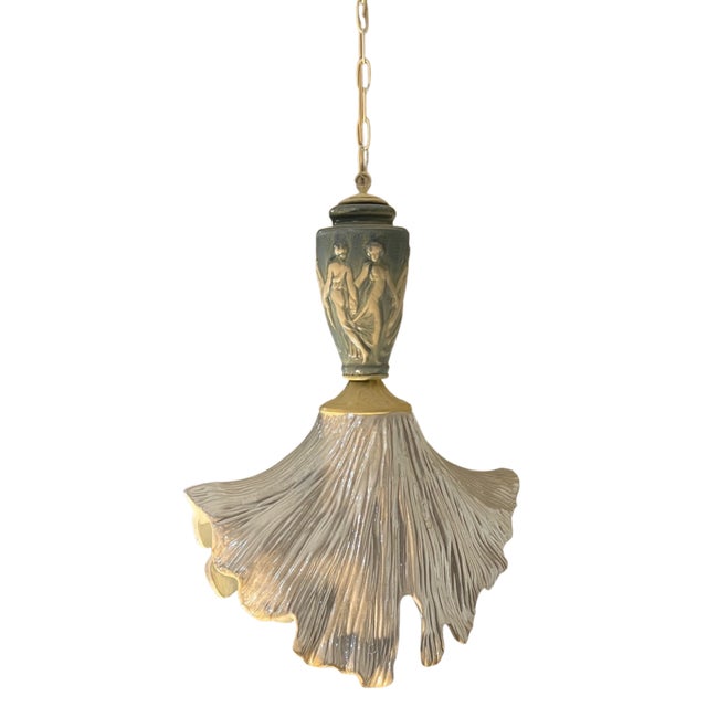 Vintage Light Blue Cream Goddess Ceramic Pendant Light For Sale - Image 12 of 18