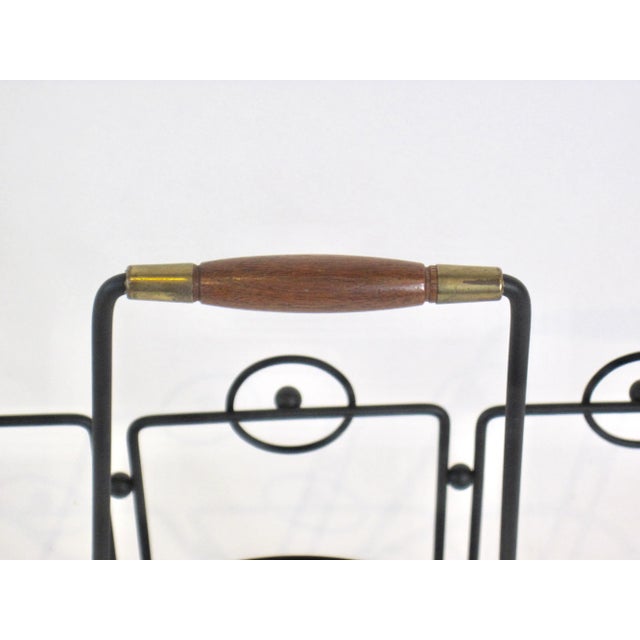 Wood 1950s Joseph Burlini Style Iron Magazine Rack For Sale - Image 7 of 7