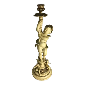 Mid 20th Century French Brass/ Bronze Cherub Candle Holder