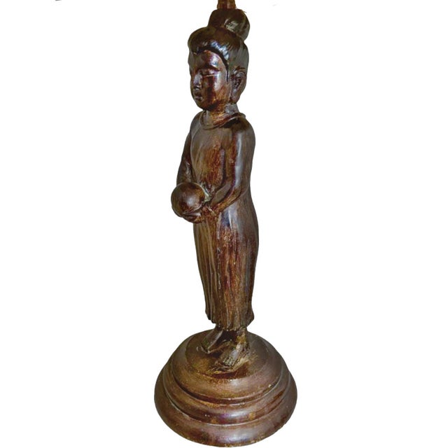 Mid 20th Century 1970s Hand Carved Balinese Figural Table Lamps in the Style of James Mont - A Pair For Sale - Image 5 of 12