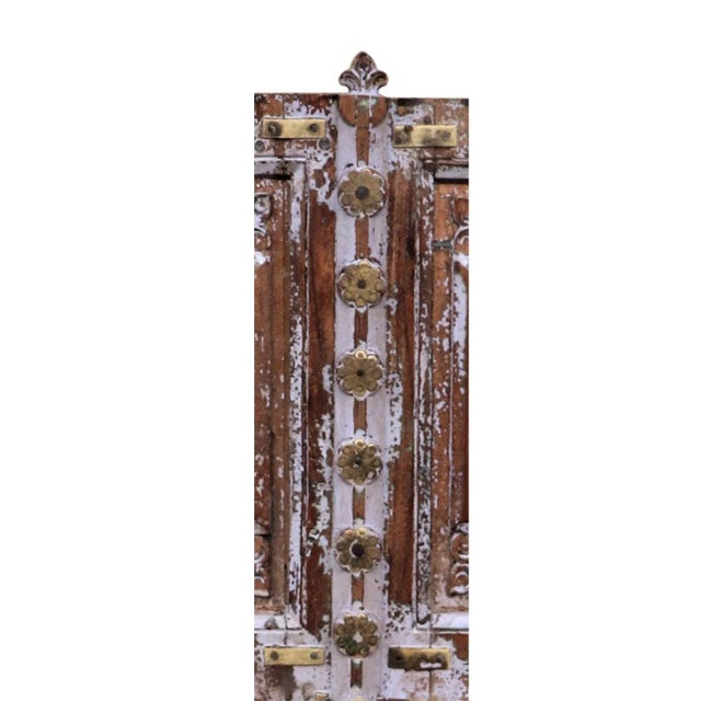 Farmhouse Vintage Lavender Color Patina Carved Teak & Brass Window For Sale - Image 3 of 7