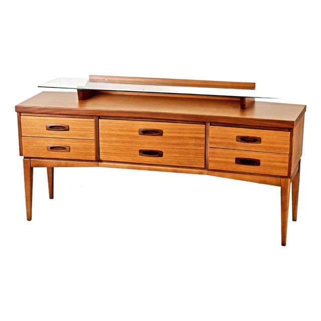 1950s 6 Drawer Teak & Rosewood Dressing Table With Glass Shelf For Sale