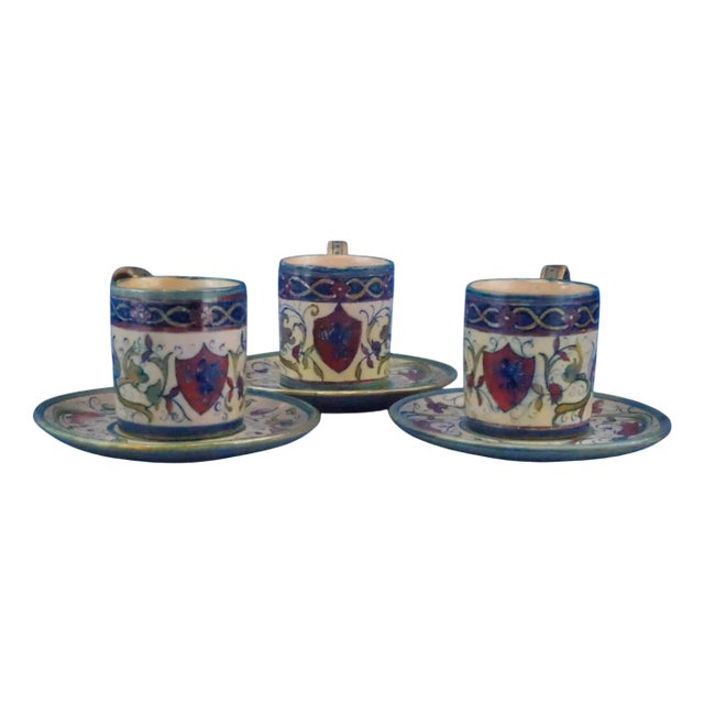 Ceramic Cups and Saucers by Alfredo Santarelli for Gualdo Tadino, 1890s, Set of 6 For Sale