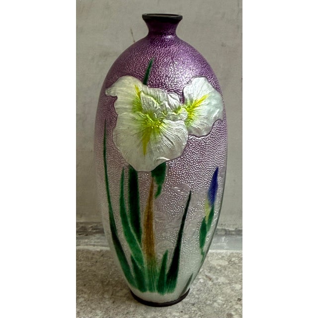 Purple Miniature Antique Japanese Meiji Era Cloisonné Enamel Ginbari Vase in Silver With Irises, Signed For Sale - Image 8 of 12