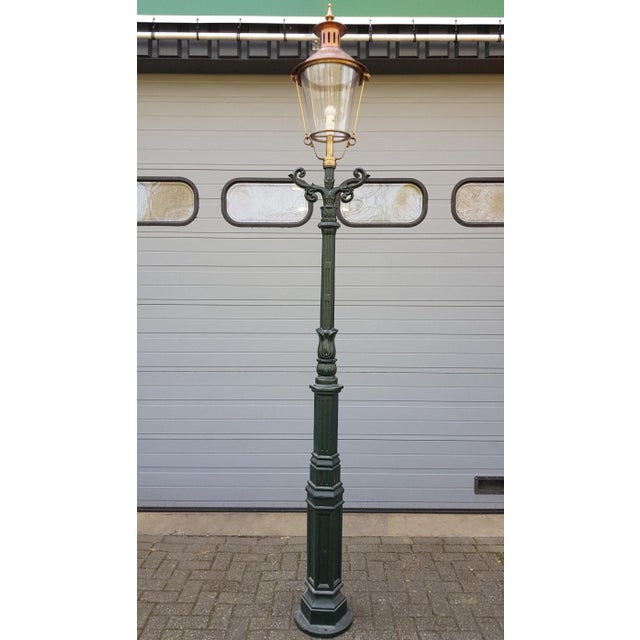 Cast Iron Lamp Post M2 with Round Copper Lantern For Sale - Image 6 of 6