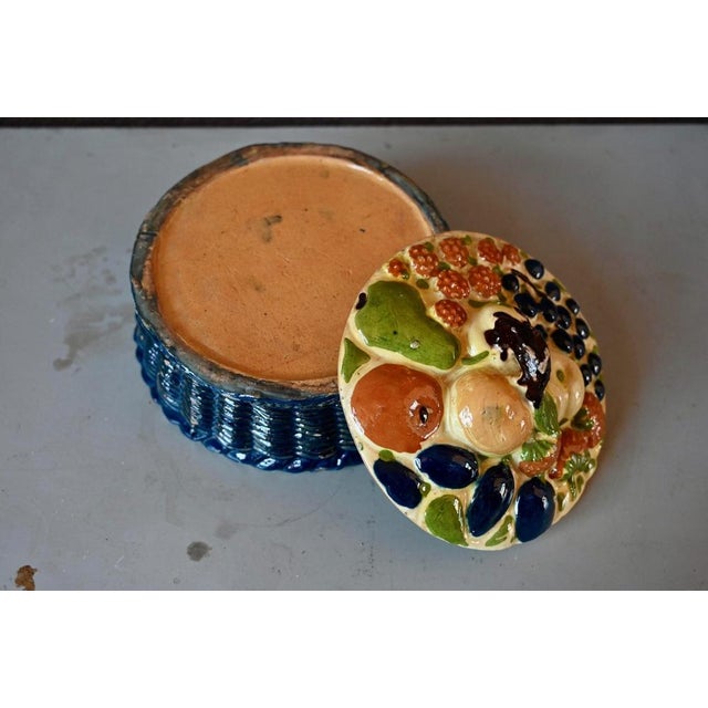 Blue Vintage Soufflenheim Trompe LOeil Terracotta Covered Pot, 1920s For Sale - Image 8 of 14